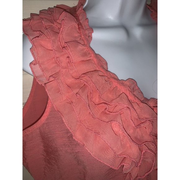 ANTILIA FEMME Sz LARGE Peach Ruffled Neck Sleeveless Peasant Blouse Boho EUC - Picture 4 of 9
